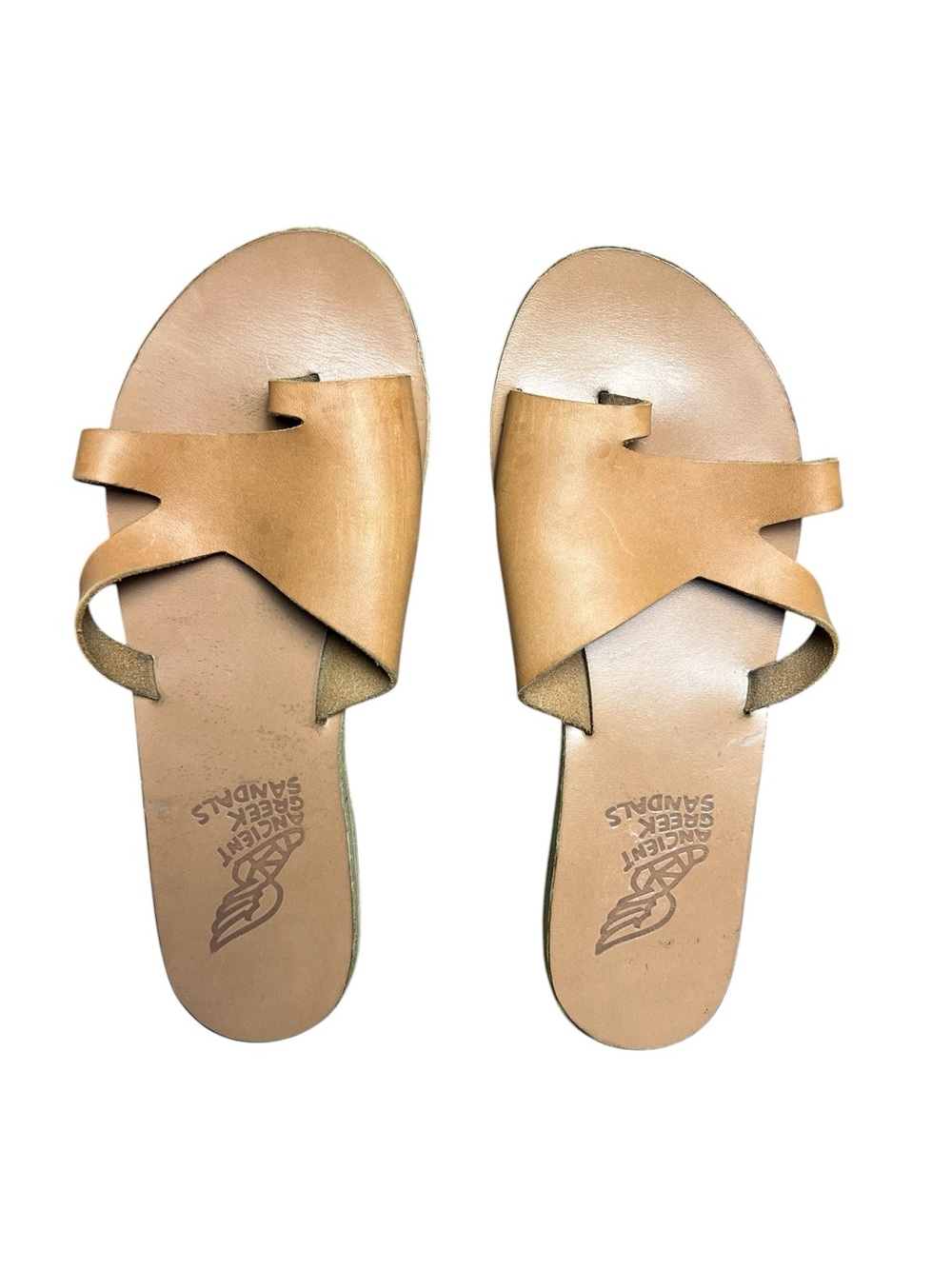 Ancient Greek Sandals Women’s Tan Leather Slide Toe Ring Sandals Size EU 37 US 7